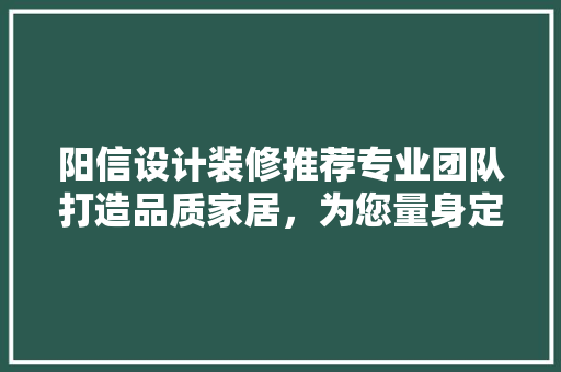 阳信设计装修推荐专业团队打造品质家居，为您量身定制美好空间