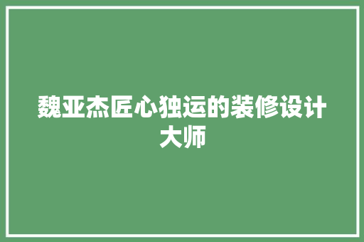 魏亚杰匠心独运的装修设计大师