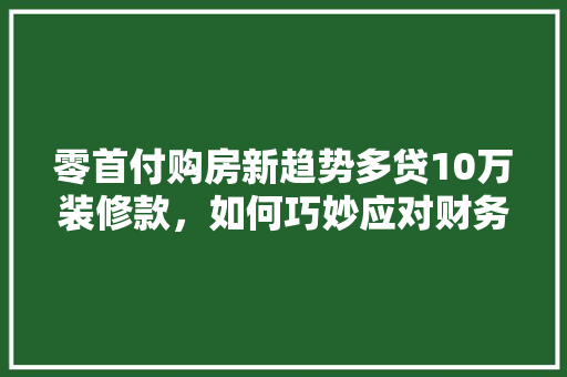 零首付购房新趋势多贷10万装修款，如何巧妙应对财务规划
