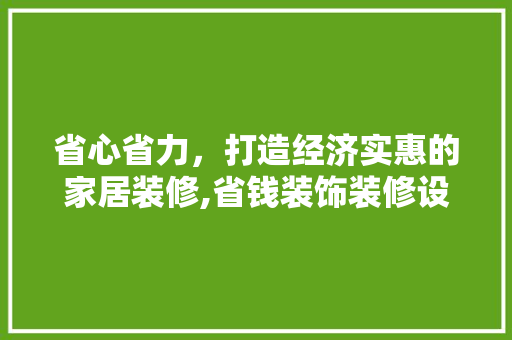 省心省力，打造经济实惠的家居装修,省钱装饰装修设计攻略
