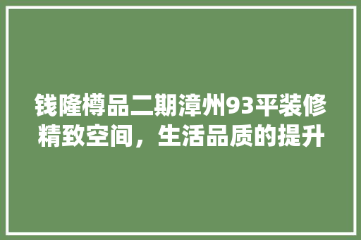 钱隆樽品二期漳州93平装修精致空间，生活品质的提升之路