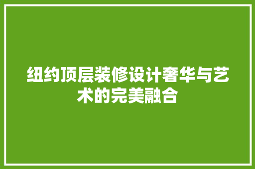 纽约顶层装修设计奢华与艺术的完美融合