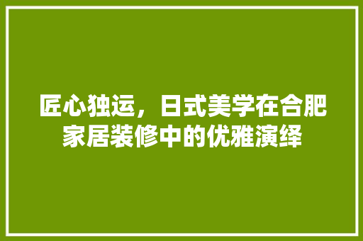 匠心独运，日式美学在合肥家居装修中的优雅演绎
