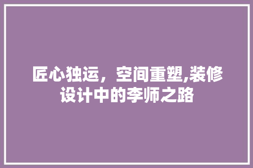 匠心独运，空间重塑,装修设计中的李师之路