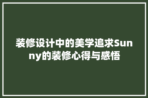 装修设计中的美学追求Sunny的装修心得与感悟