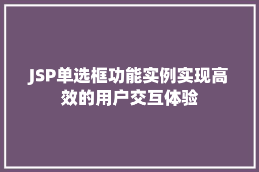 JSP单选框功能实例实现高效的用户交互体验