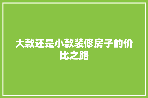 大款还是小款装修房子的价比之路
