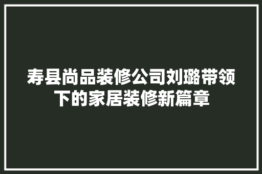 寿县尚品装修公司刘璐带领下的家居装修新篇章