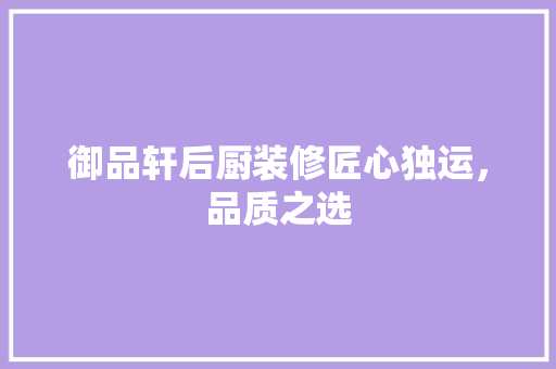 御品轩后厨装修匠心独运，品质之选