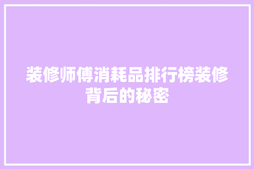 装修师傅消耗品排行榜装修背后的秘密