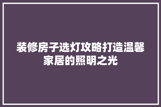 装修房子选灯攻略打造温馨家居的照明之光
