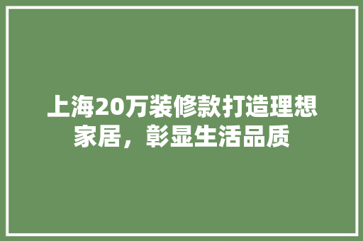 上海20万装修款打造理想家居，彰显生活品质