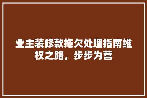 业主装修款拖欠处理指南维权之路，步步为营