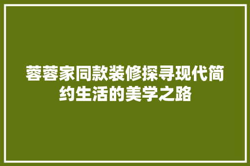 蓉蓉家同款装修探寻现代简约生活的美学之路