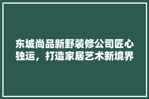 东城尚品新野装修公司匠心独运，打造家居艺术新境界