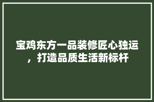 宝鸡东方一品装修匠心独运，打造品质生活新标杆