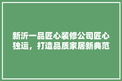 新沂一品匠心装修公司匠心独运，打造品质家居新典范