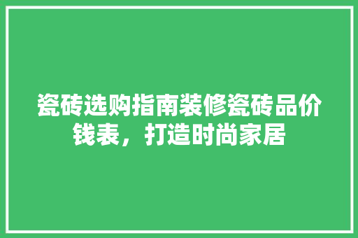 瓷砖选购指南装修瓷砖品价钱表，打造时尚家居