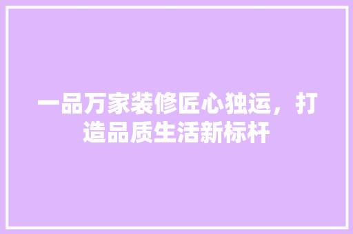 一品万家装修匠心独运，打造品质生活新标杆
