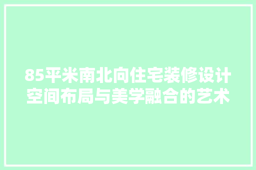 85平米南北向住宅装修设计空间布局与美学融合的艺术