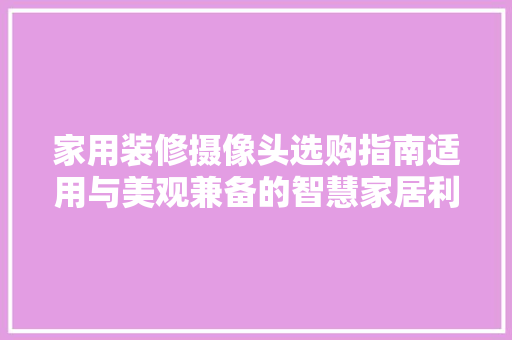 家用装修摄像头选购指南适用与美观兼备的智慧家居利器