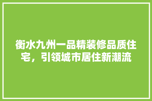 衡水九州一品精装修品质住宅，引领城市居住新潮流