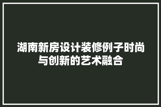 湖南新房设计装修例子时尚与创新的艺术融合