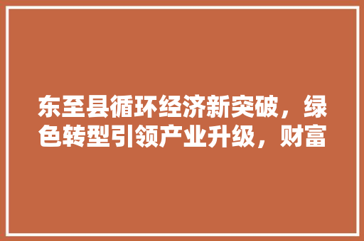 东至县循环经济新突破，绿色转型引领产业升级，财富盛宴即将开启！