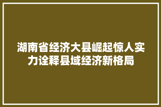 湖南省经济大县崛起惊人实力诠释县域经济新格局
