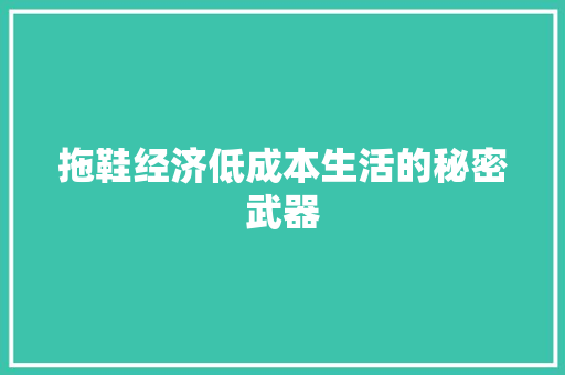 拖鞋经济低成本生活的秘密武器