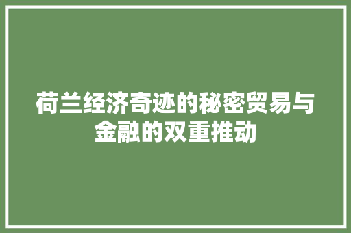 荷兰经济奇迹的秘密贸易与金融的双重推动