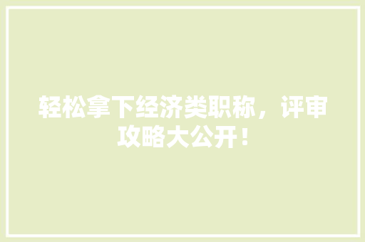 轻松拿下经济类职称，评审攻略大公开！