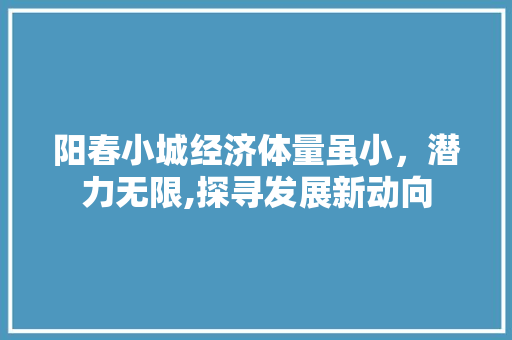 阳春小城经济体量虽小，潜力无限,探寻发展新动向