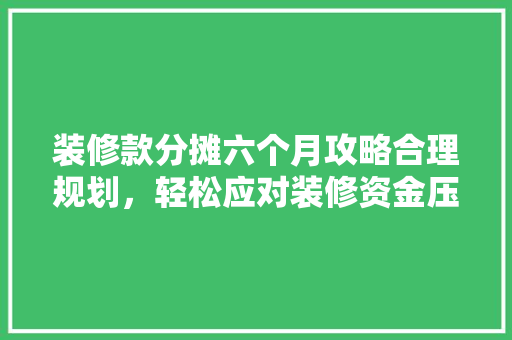 装修款分摊六个月攻略合理规划，轻松应对装修资金压力