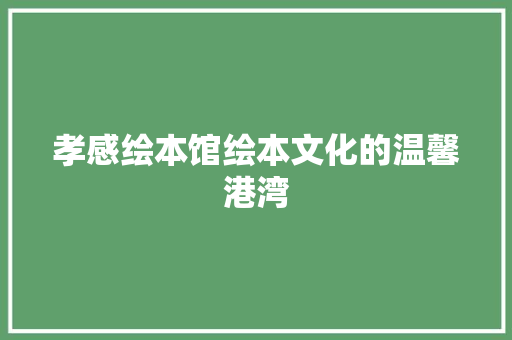 孝感绘本馆绘本文化的温馨港湾