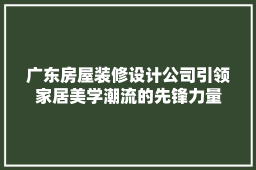 广东房屋装修设计公司引领家居美学潮流的先锋力量
