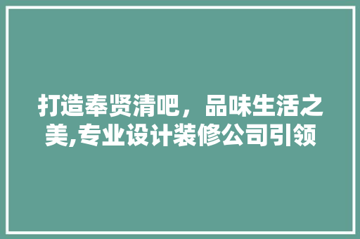 打造奉贤清吧，品味生活之美,专业设计装修公司引领潮流