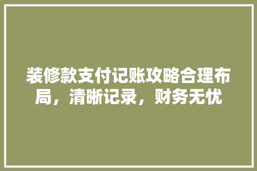 装修款支付记账攻略合理布局，清晰记录，财务无忧