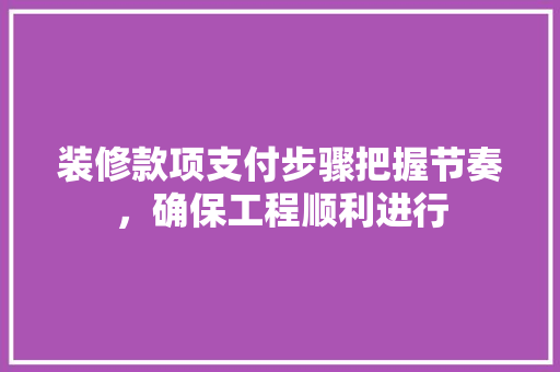 装修款项支付步骤把握节奏,确保工程顺利进行