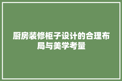 厨房装修柜子设计的合理布局与美学考量