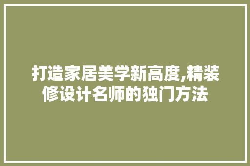 打造家居美学新高度,精装修设计名师的独门方法