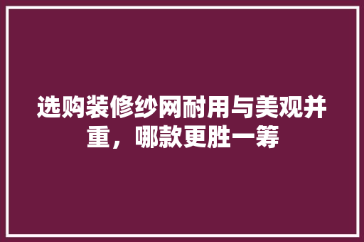 选购装修纱网耐用与美观并重，哪款更胜一筹